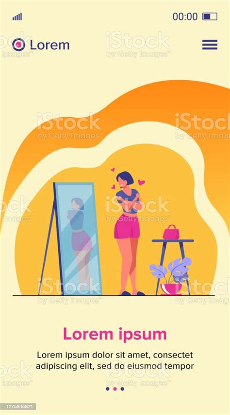 Narcissist Lady Standing At Mirror Stock Illustration Download Image