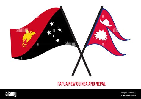 Papua New Guinea And Nepal Flags Crossed And Waving Flat Style Official Proportion Correct