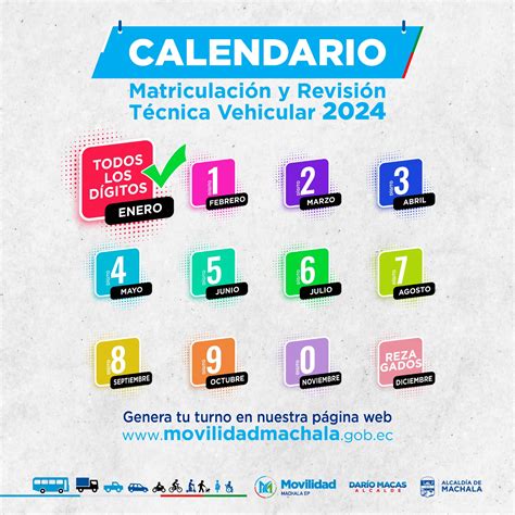 Calendario de Matriculación Vehicular 2024 Movilidad Machala EP