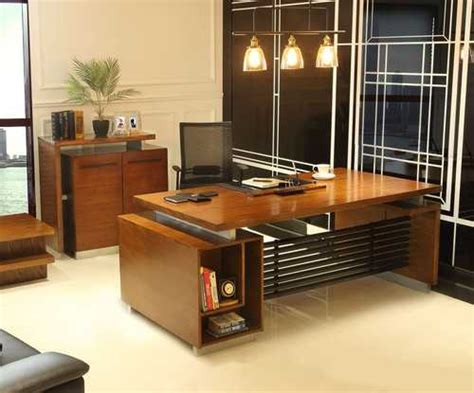 L 101 Executive Polish Office Table With Side Rack Furniturehubpk