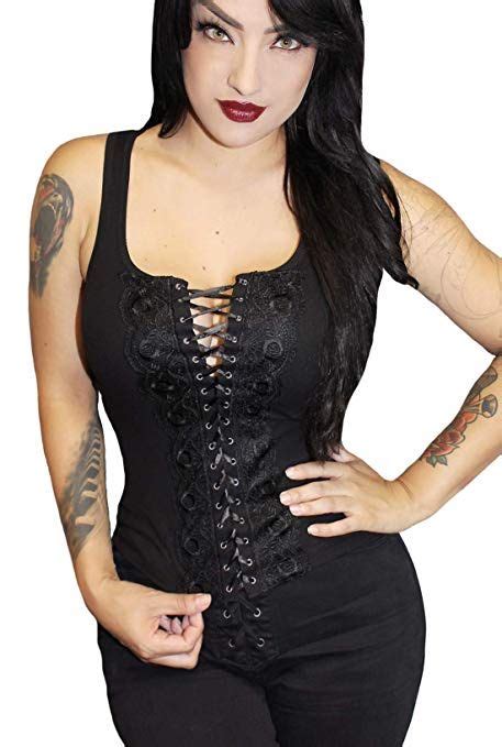 Amazon Sexy Gothic Pinup Biker Babe Lace Up Corset Top Country