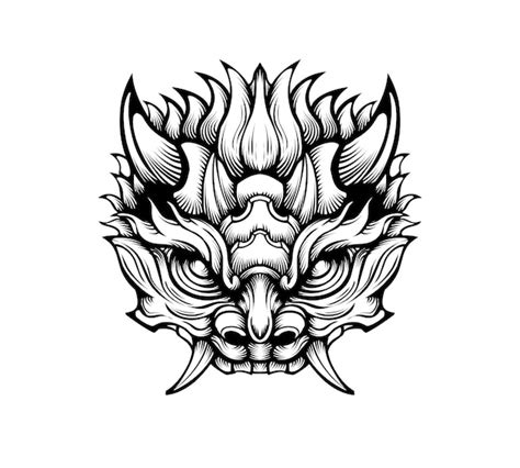 Ilustraci N Vectorial De M Scara Oni Japonesa Dibujada A Mano Tribal