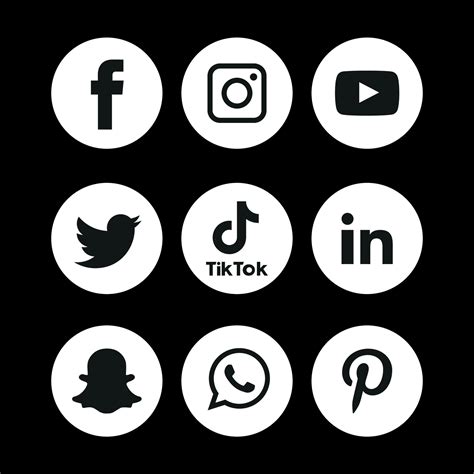 Black and White Social media icons set Logo Vector Illustrator 14818783 ...