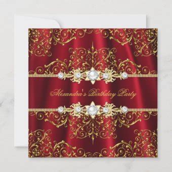 Elegant Royal Red Gold Damask Birthday Party Invitation Zazzle