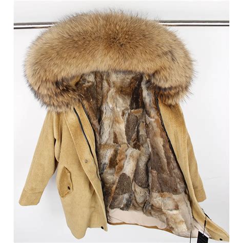 Winter Natural Rabbit Fur Lining Jacket Coat Women Parka Fur Coat