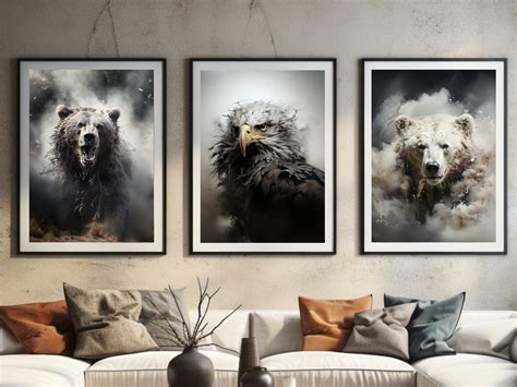 American Wildlife Triptych Oil Painting Portrait Set Of Prints