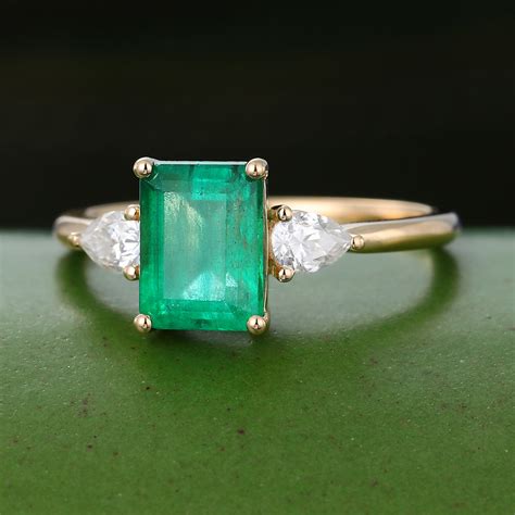 Solid 14 Gold Emerald Cut Emerald Engagement Ring Vintage Style Ring ...