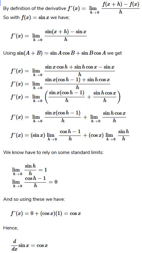 Derivative Of Sinx By First Principle Simplification Questions