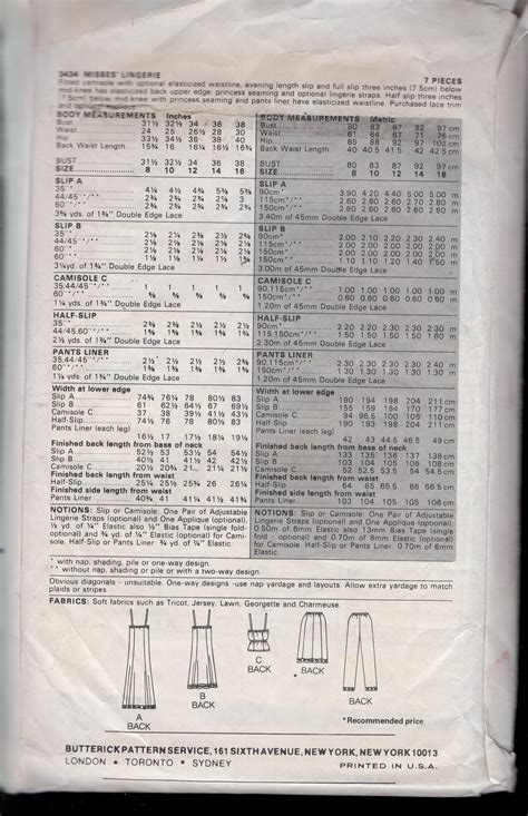 Retro S Butterick Misses Lingerie Camisole Slip Pants Half Slip Evening And Knee