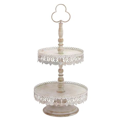 Litton Lane White Metal 2 Decorative Tiered Server With Lace Inspired