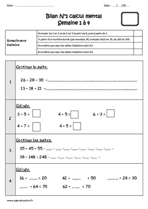 Calcul Mental Cm Exercices Et Bilan Semaine Pass Education