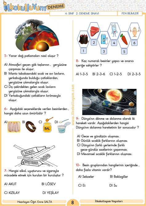 Sinif Deneme Sinavi Etk Le Ml Ve Cevap Anahtarli Pdf