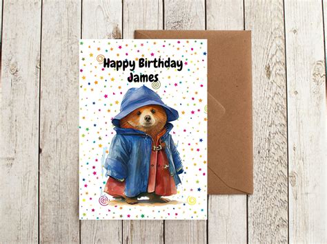 Personalised Paddington Bear Birthday Card Watercolour Paddington Bear Card Paddington Bear