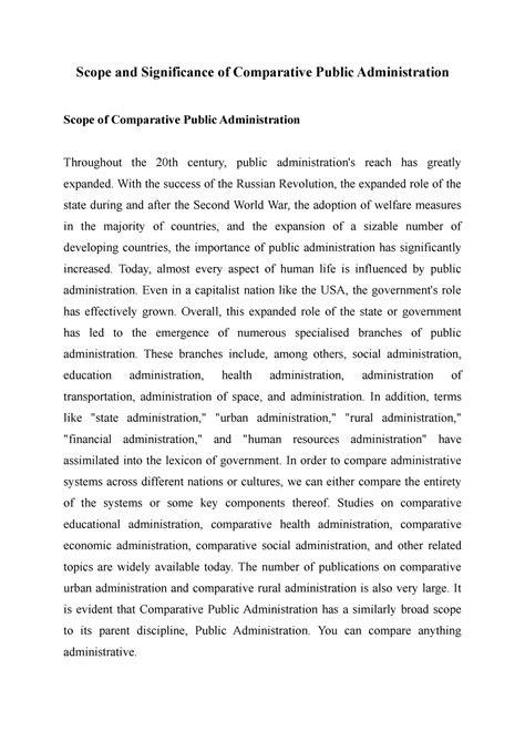 Scope And Significance Of Comparative Public Administration With The