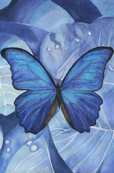 Morpho Menelaus Watercolor By Livingcoral Blue Butterfly Wallpaper