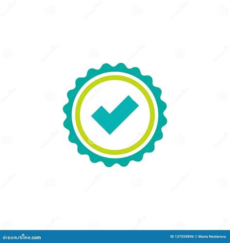 Valid Seal Icon Blue Circle With Ribbon Outline And Blue Tick Stock