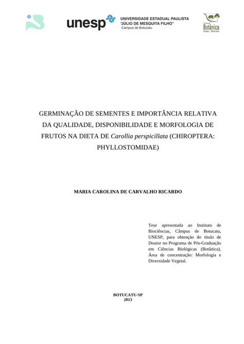 Pdf Germina O De Sementes E Import Ncia Relativa Da Tese