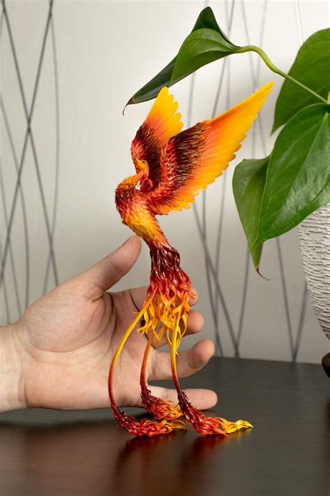 Phoenix Bird Original Handmade Ooak Statuette Fire Bird Figurine