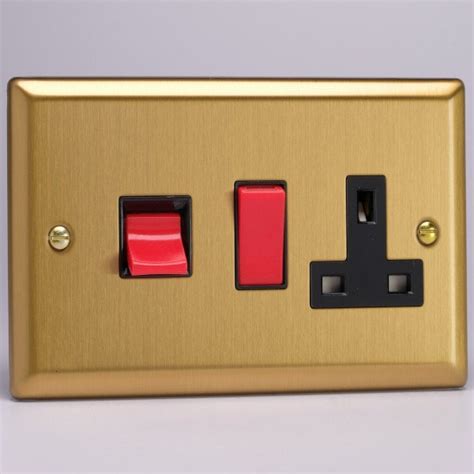 Varilight Classic Brushed Brass 2 Gang 45a Dp Cooker Switch With 13a Dp Switched Socket And