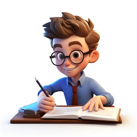 3D Cartoon boy studying Wearing Glasses | Premium AI-generated image