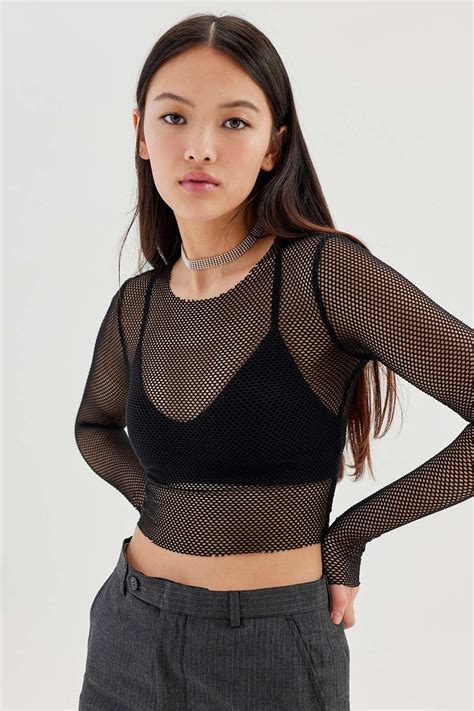 Urban Outfitters Uo Mimi Semi Sheer Textured Top In Black Lyst