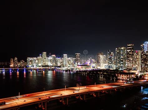 Downtown Miami Skyline at Night by Drone Aerial Stock Image - Image of ...