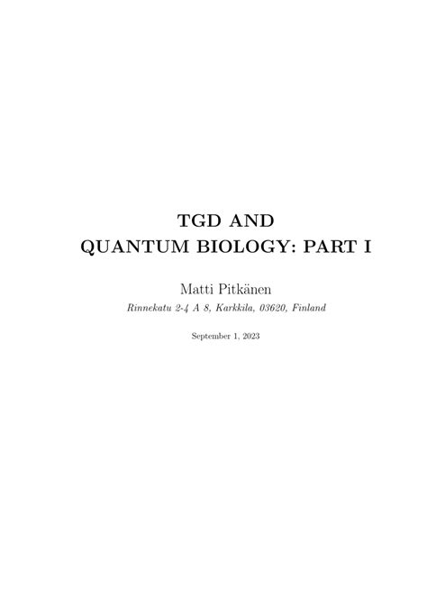 PDF TGD And Quantum Biology Part I