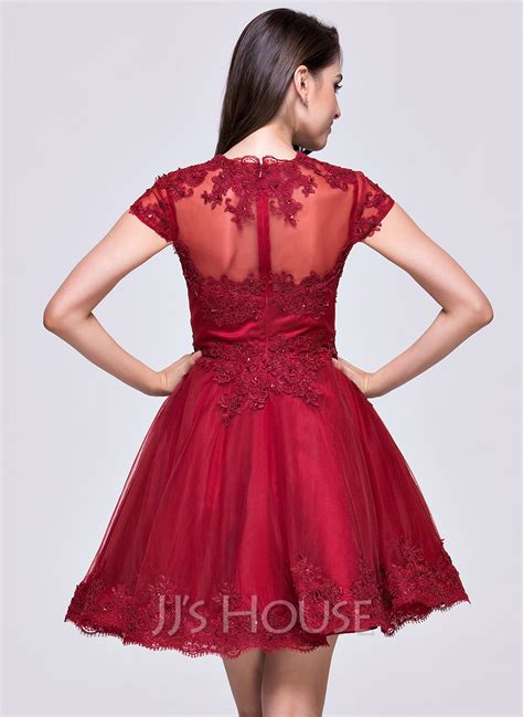 A Line Princess V Neck Short Mini Tulle Homecoming Dress With Appliques