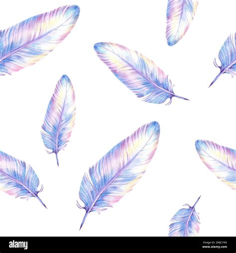 Watercolor Feather Seamless Pattern In Blue And Violet Colors It Can