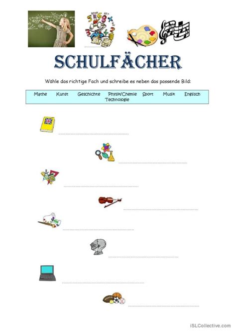 Schûlfächer und Stundenplan allgemei Deutsch DAF Arbeitsblätter pdf doc