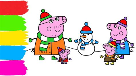 Peppa Pig Snow Fun Coloring For Kids How To Draw For Kids Youtube