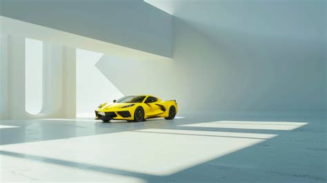 yellow sports car in showroom, modern car design, luxury vehicle ...