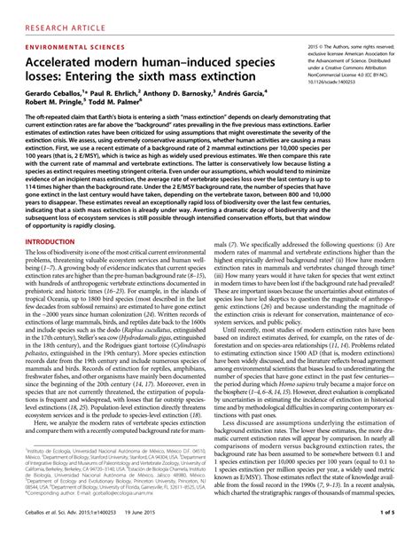 Pdf Accelerated Modern Human Induced Species Losses Entering The