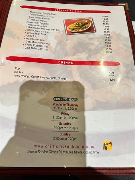 Menu At Chilli Chicken House Cch Restaurant Mississauga Creditview Rd 25