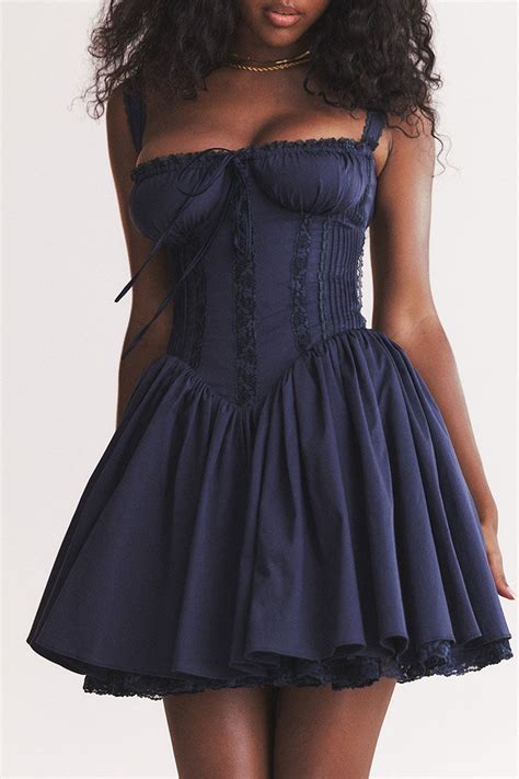 Sexy Lace Square Neck Tie Front Lace Up Back Drop Waist Mini Sundress