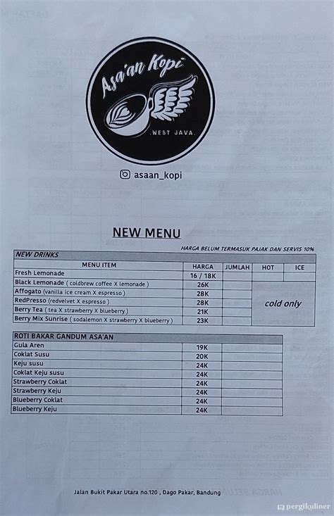 Selalu Diperbarui Menu Asa An Kopi Dago Atas Bandung