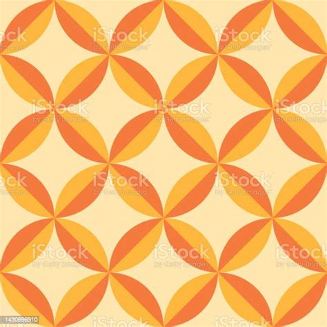 Mid Century Modern Geometric Circle Leaves Seamless Pattern In Yellow