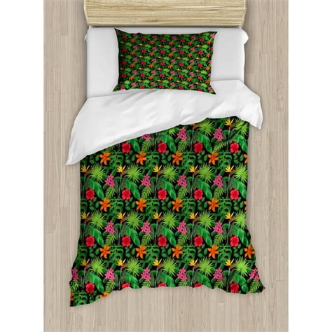 Tropical Duvet Cover Set Twin Size Repeating Colorful Summer Themed