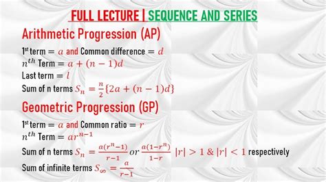 Full Lecture Sequence And Series Arithmetic Progression Geometric