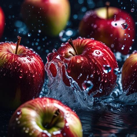 Una Manzana En Un Chorrito De Agua De Cerca Foto Premium