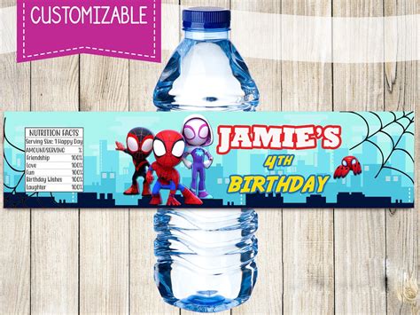 Spidey And His Amazing Friends Water Bottle Labels Party Label Spidey