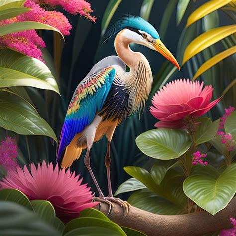 Premium Ai Image Beautiful D Realistic Heron In Exotic Jungle Full