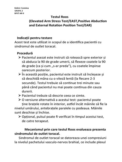 Testul Roos Elevated Arm Stress Test East Positive Abduction And External Rotation Position