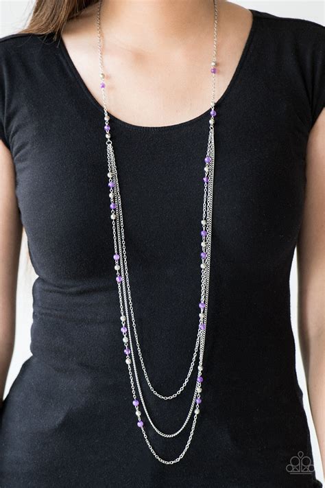 Paparazzi Colorful Cadence Purple And Silver Bead Necklace And Earring S