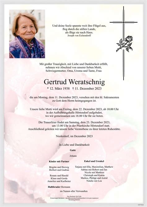 Parte für Gertrud Weratschnig pax requiem