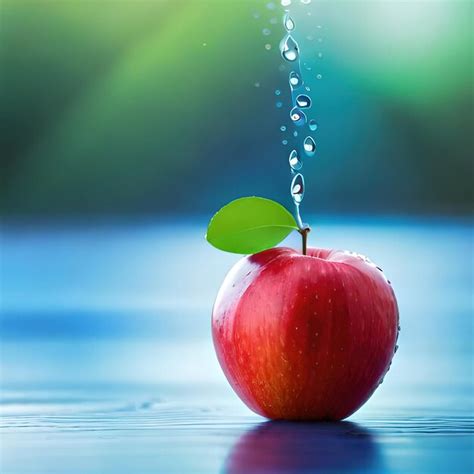 Une Pomme Avec Une Feuille Qui Tombe Dans L Eau Photo Premium