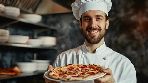 Premium Photo A Chef Holding A Pizza