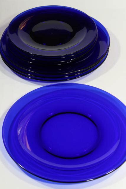 Vintage Cobalt Blue Glass Dishes Dinner And Salad Plates Set For 4