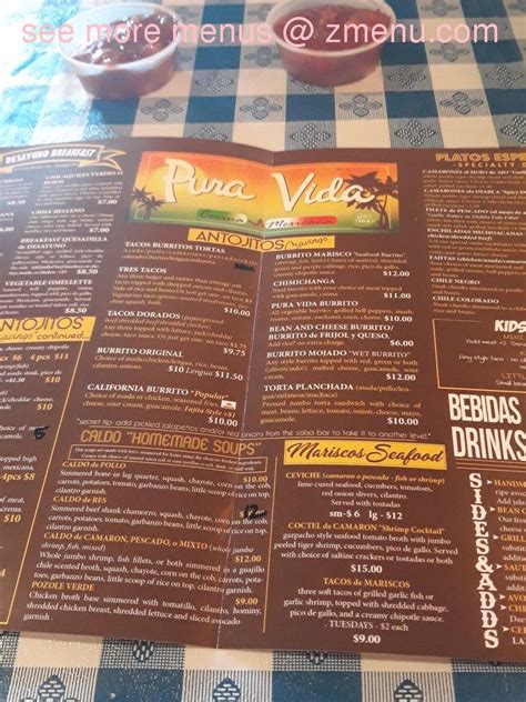 Menu At Pura Vida Mexican Cafe Carson