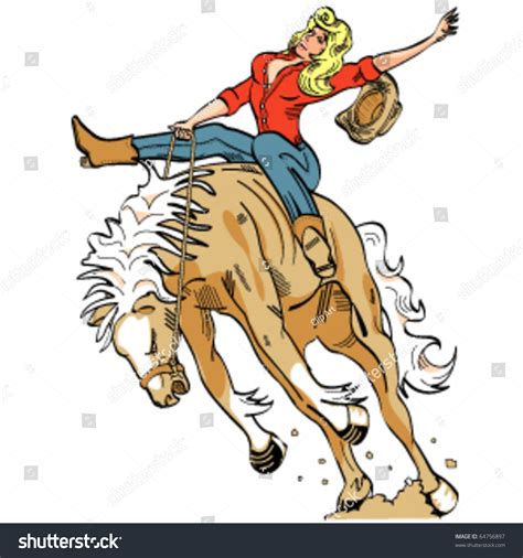 Sexy Vintage Retro Cartoon Cowgirl Riding Stock Vector 64756897